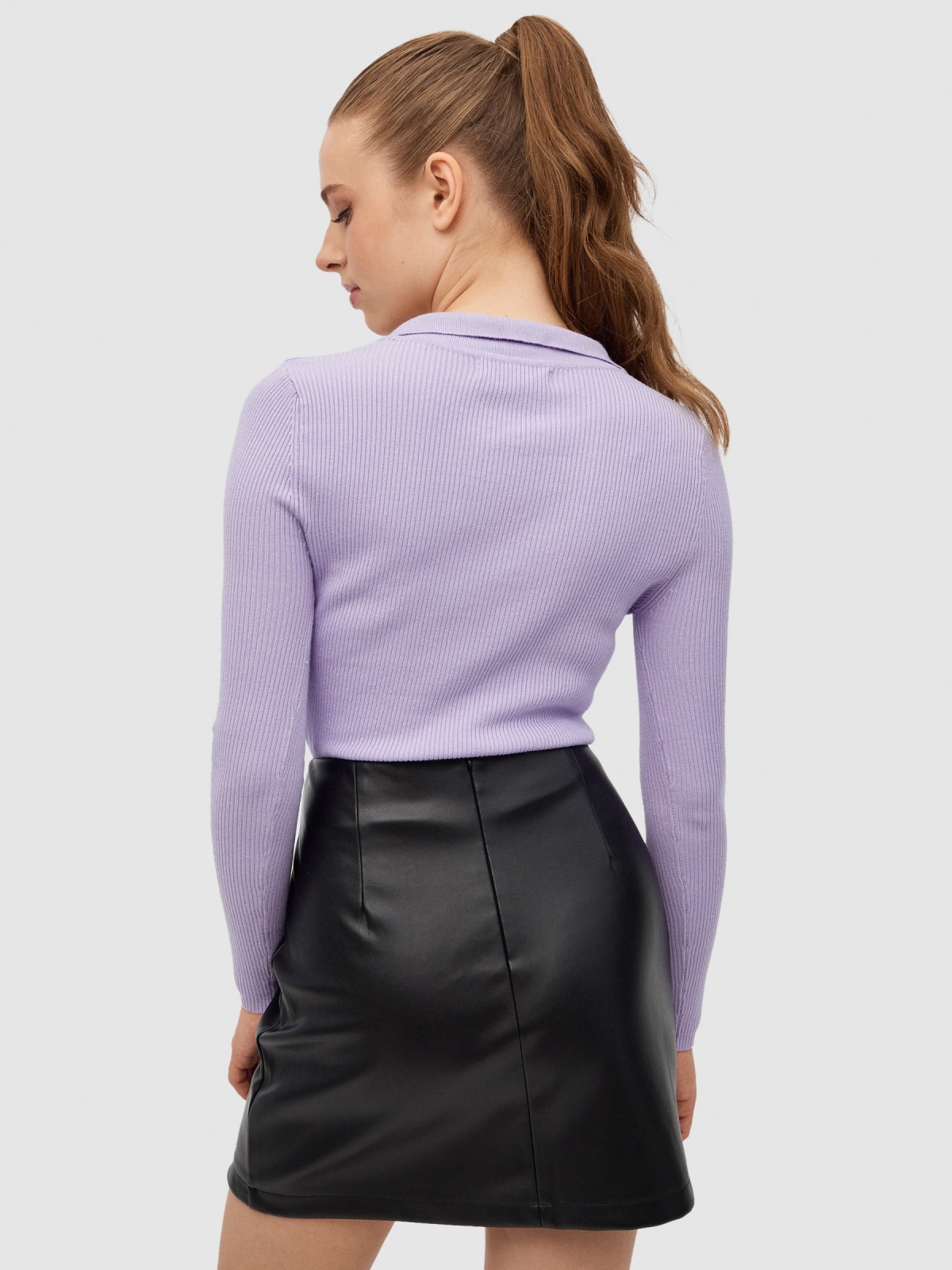 Slim crop polo neck sweater violet middle back view