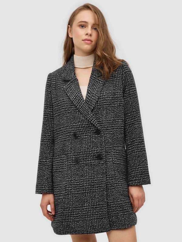 Crossed cloth coat black middle front view
