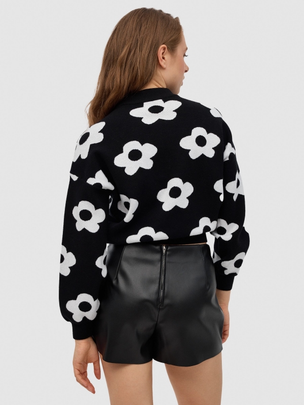 Flower crop print sweater black middle back view