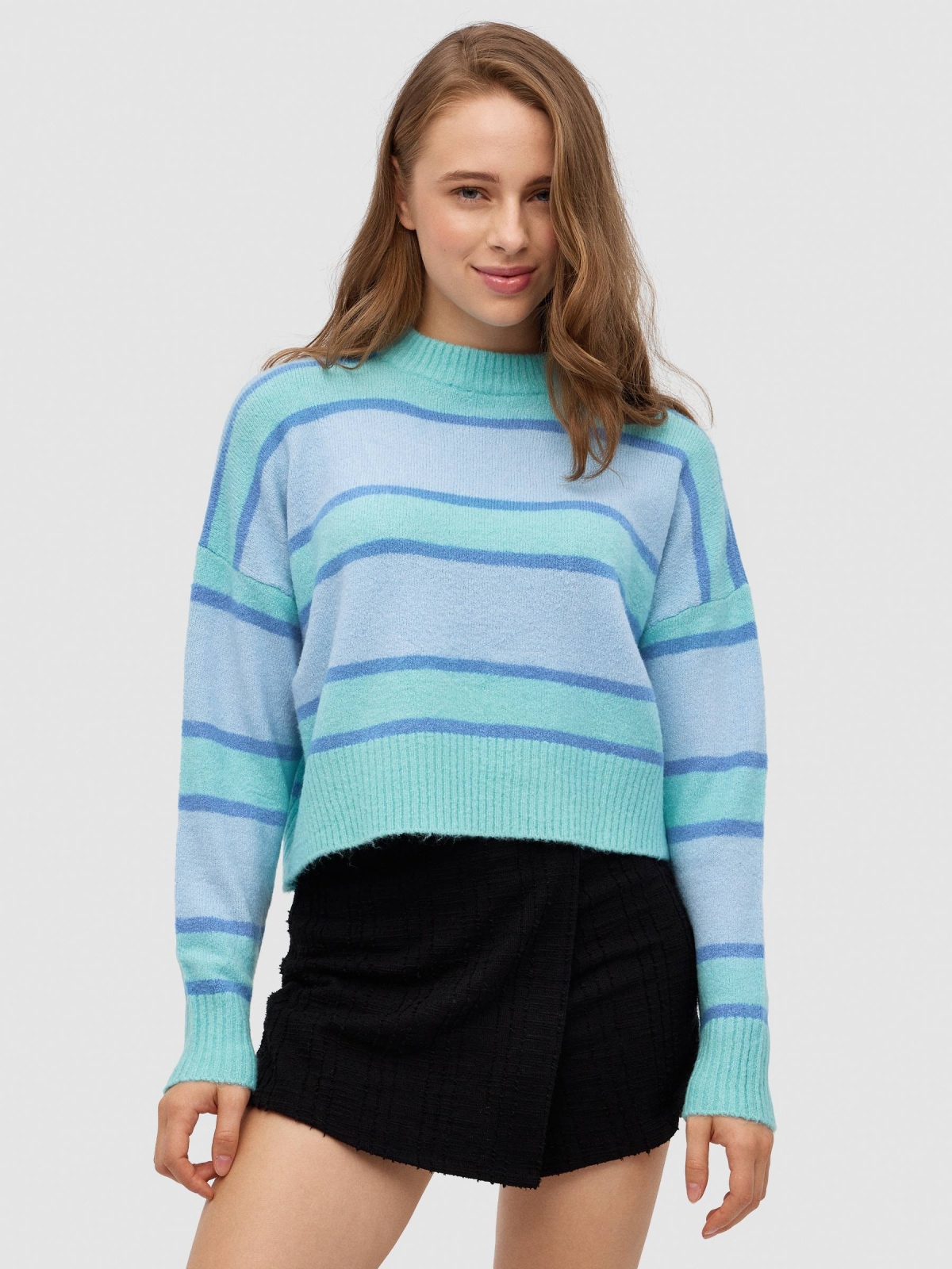 Oversized striped sweater light blue middle front view