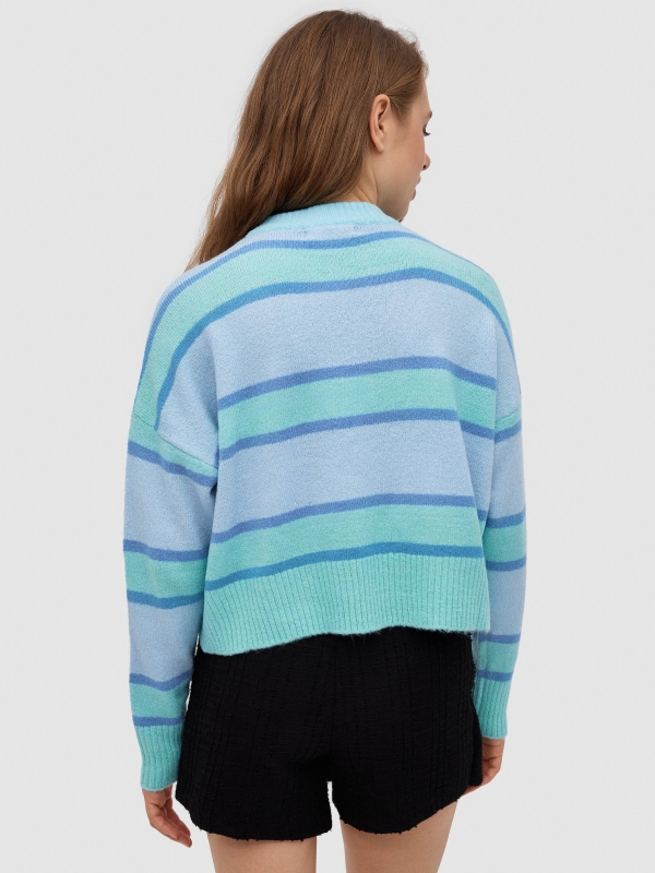 Oversized striped sweater light blue middle back view