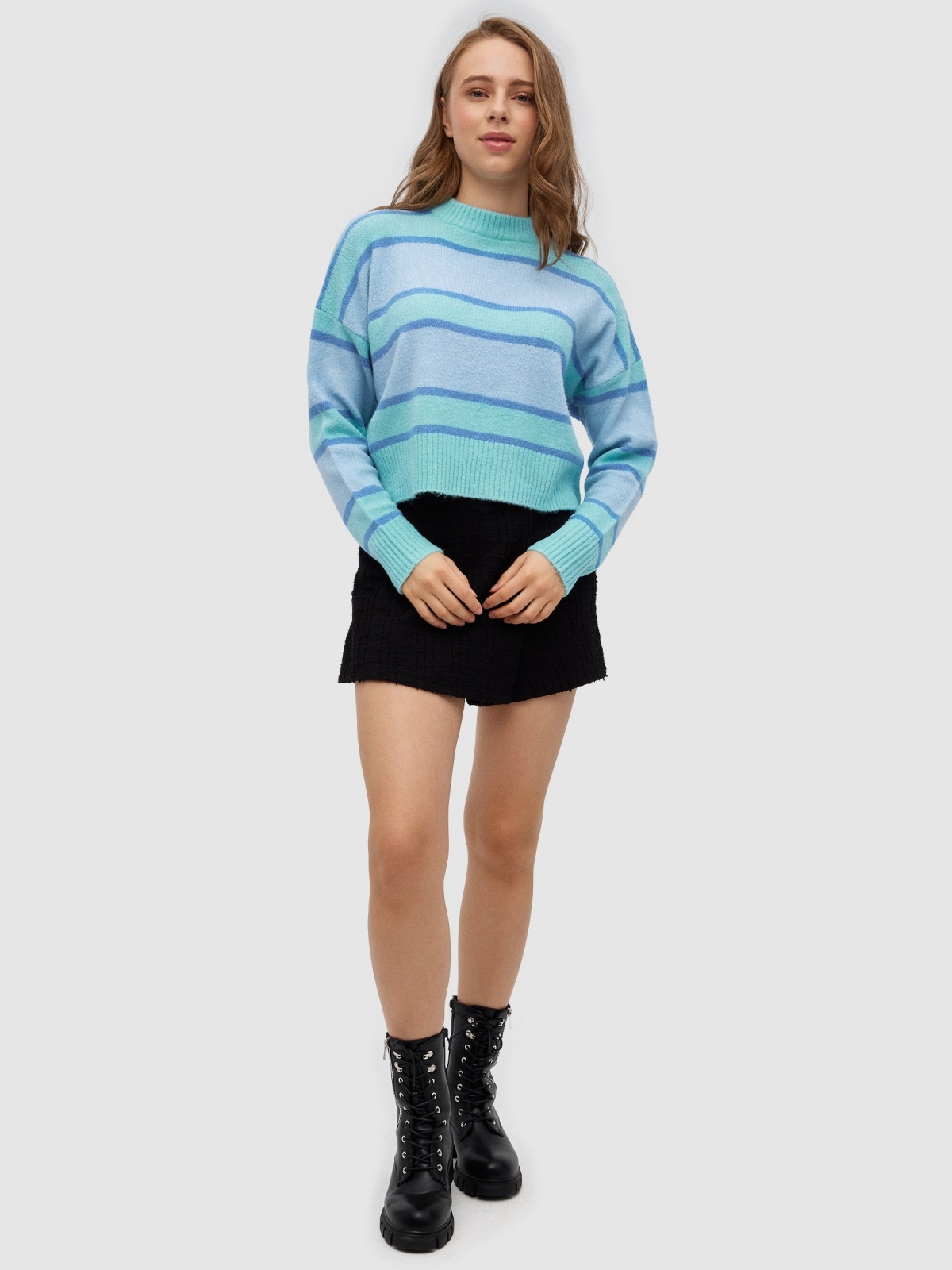 Oversized striped sweater light blue front view
