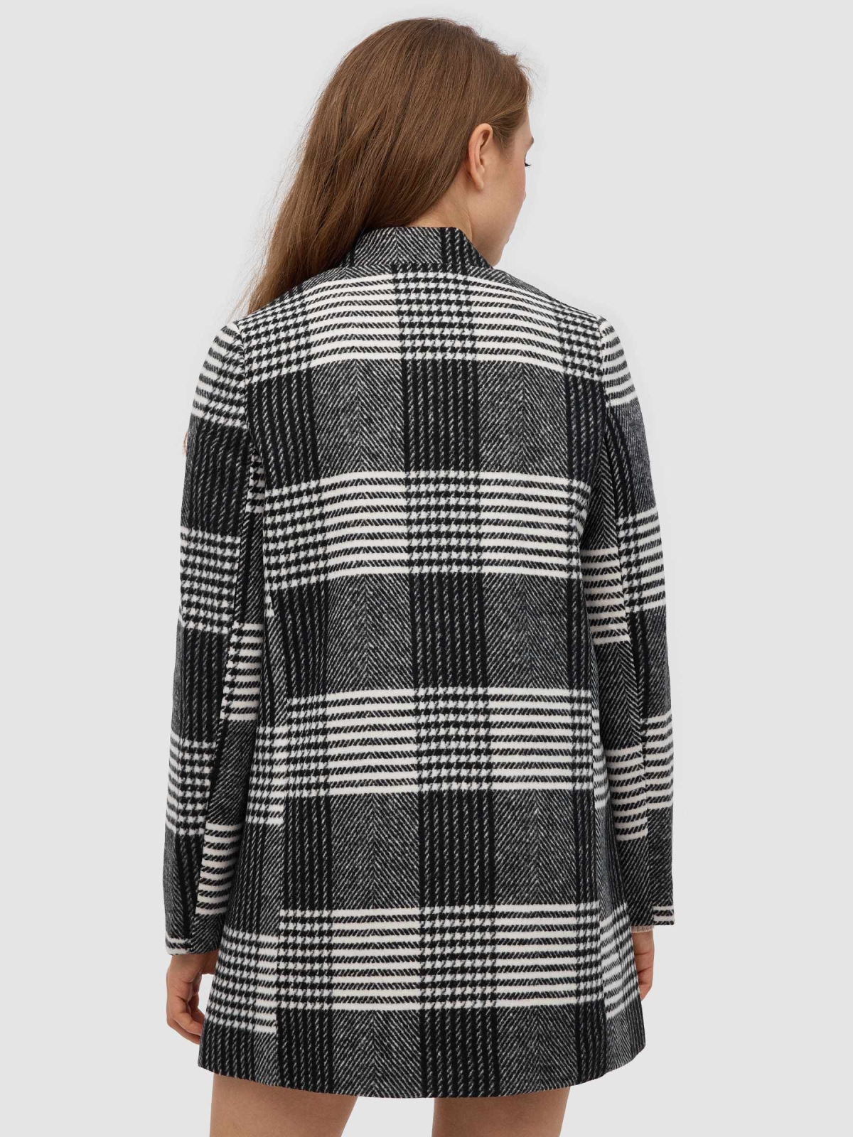 Checked cloth coat black/beige middle back view