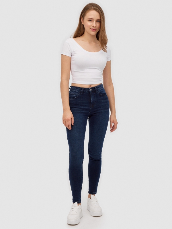 Basic denim skinny jeans blue front view