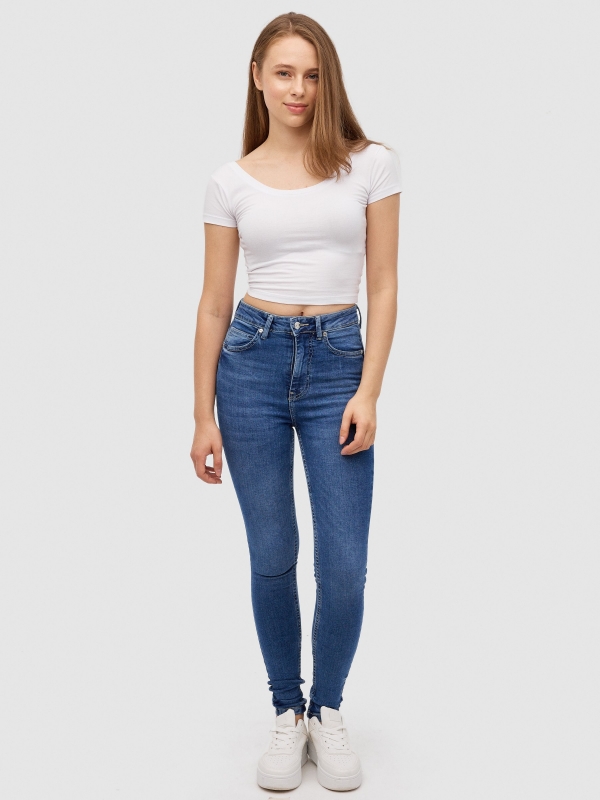 Skinny push up jeans blue front view