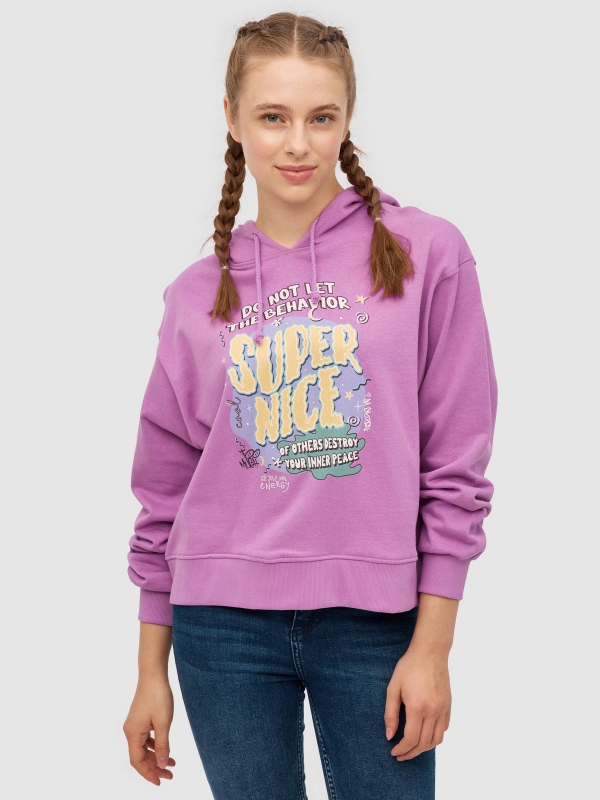 Sudadera Super Nice morado vista media frontal