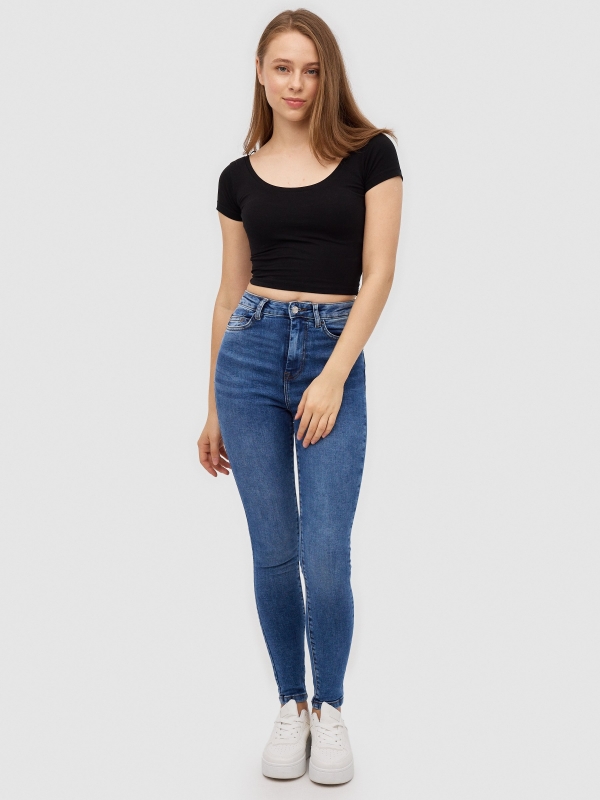 Denim skinny jeans blue front view