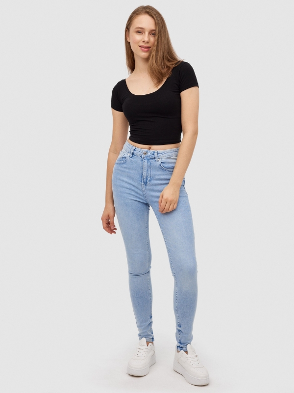 Denim skinny jeans high rise blue front view