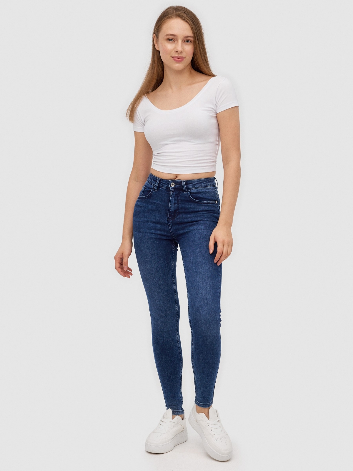 Basic blue skinny jeans blue front view