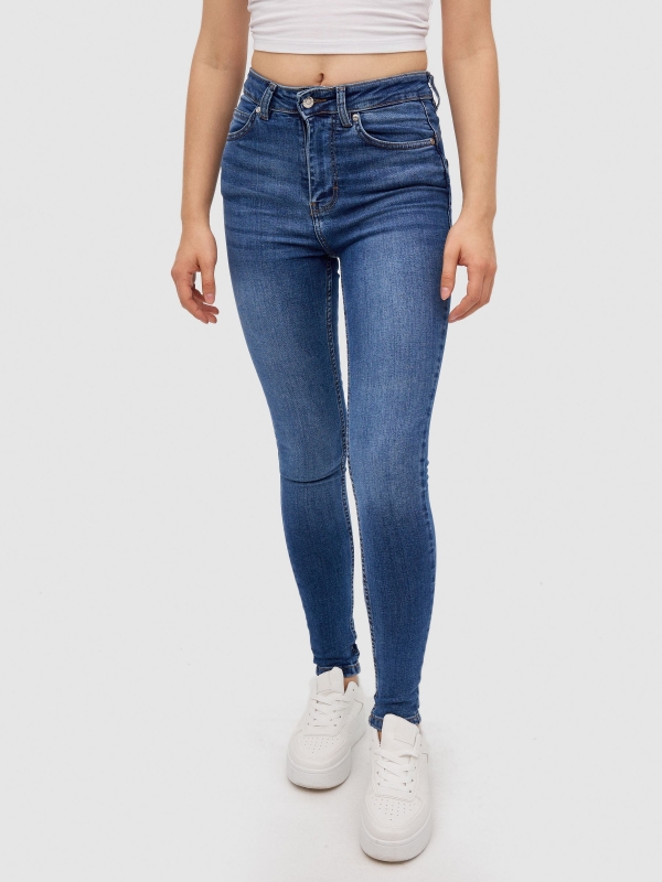 Skinny jeans push up high rise blue middle front view