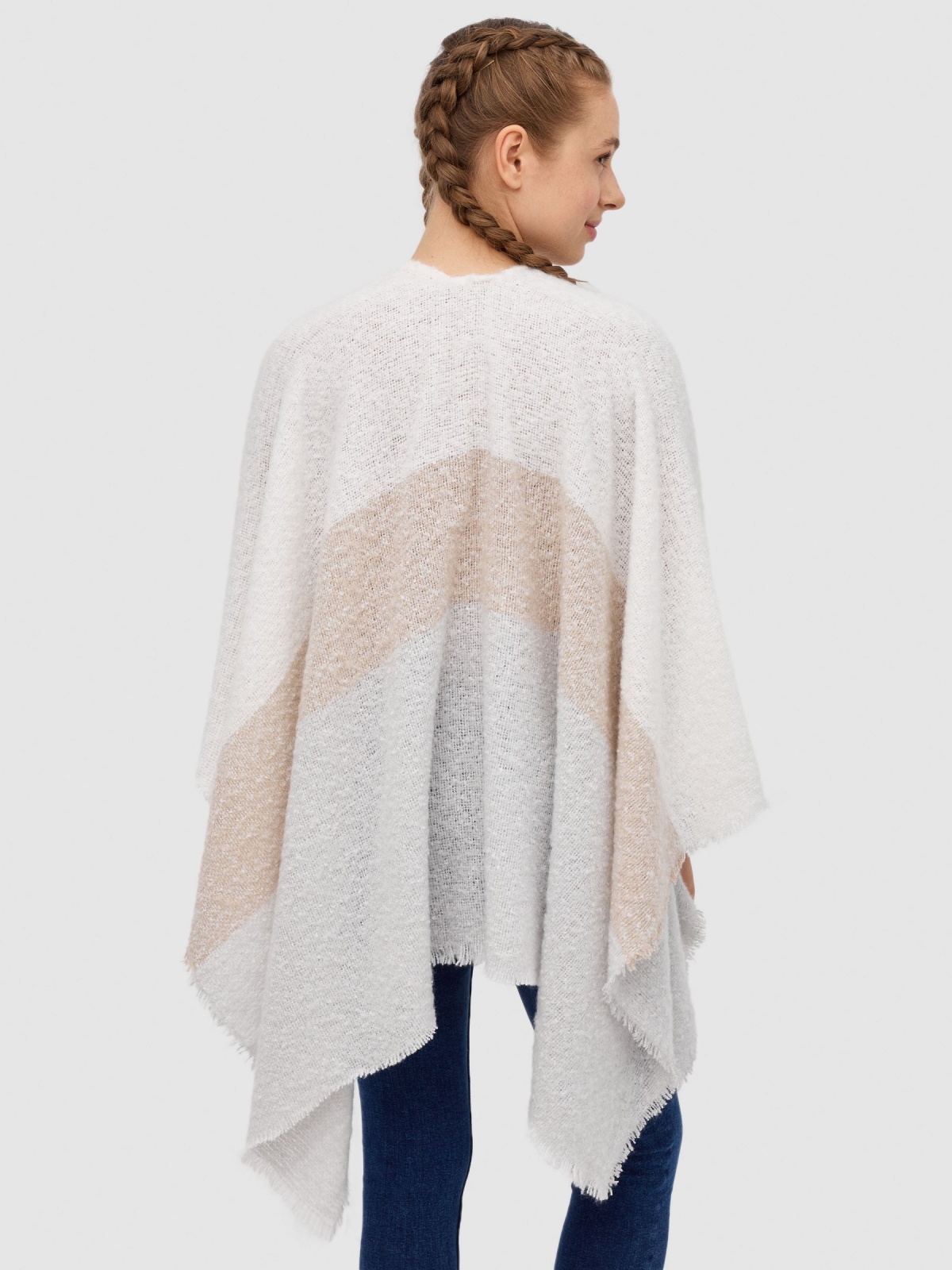 Block colour poncho scarf beige rolled view