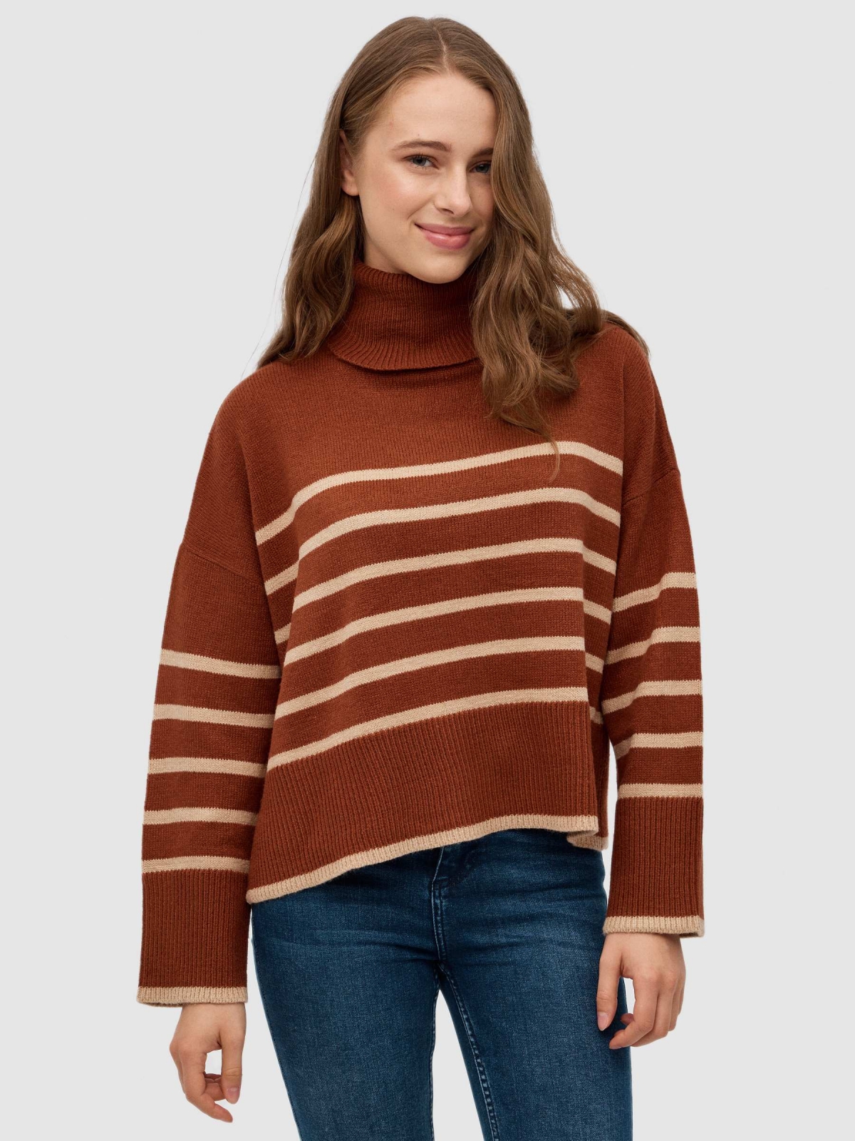 Turtleneck crop sweater brown middle front view