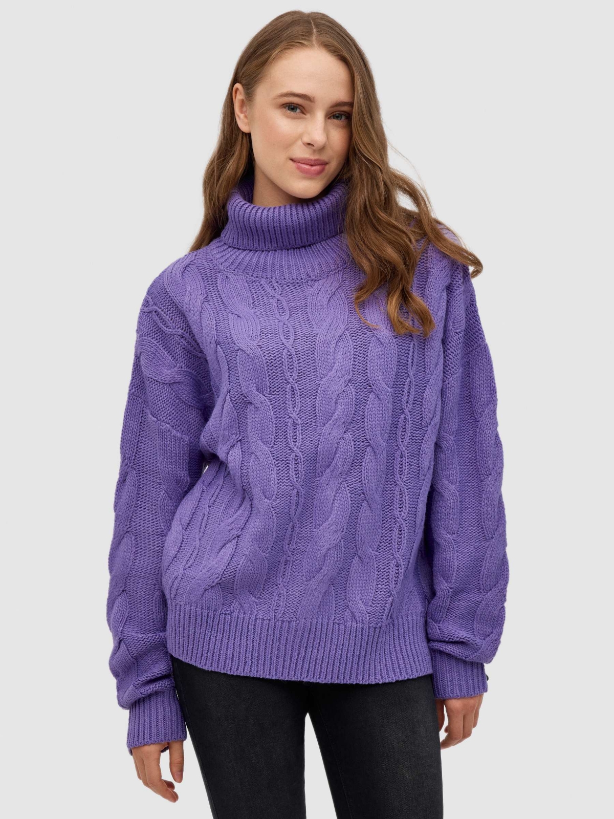 Sweater turn-down collar eights lilac middle front view