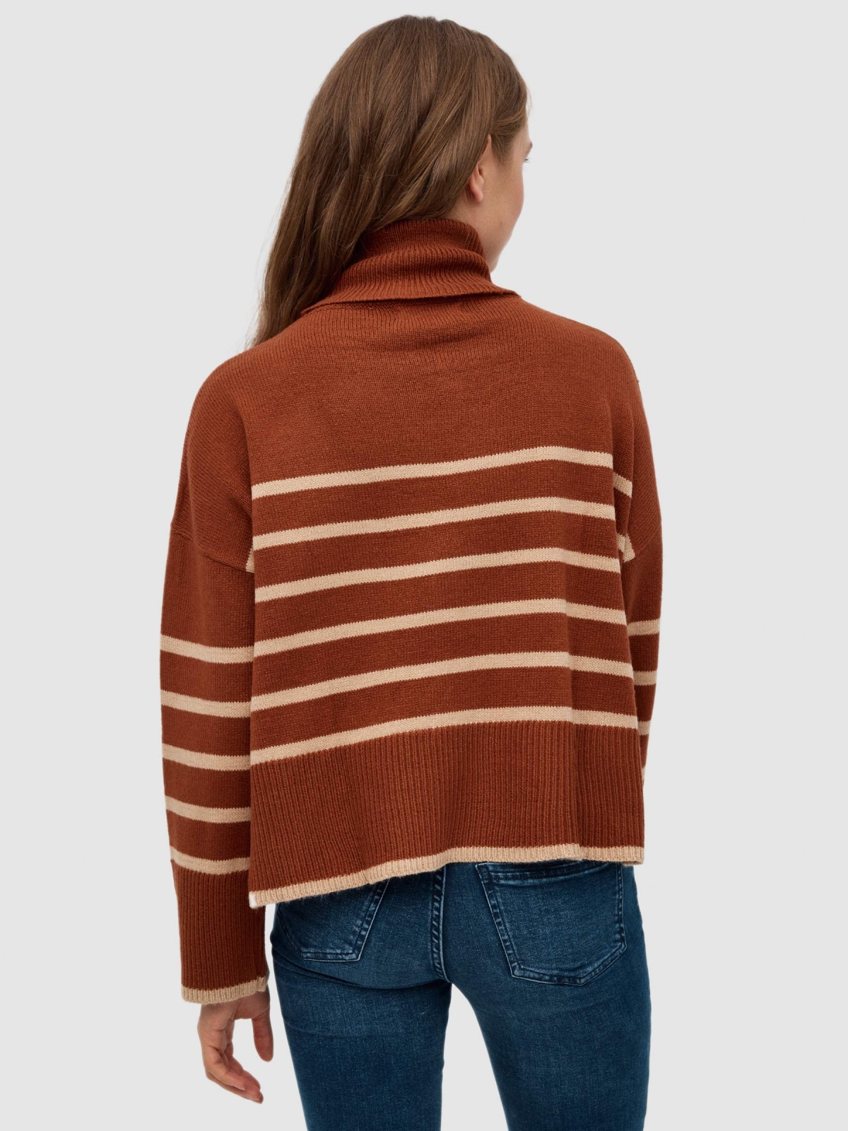 Turtleneck crop sweater brown middle back view