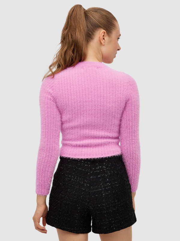 Knitted slim sweater pink middle back view