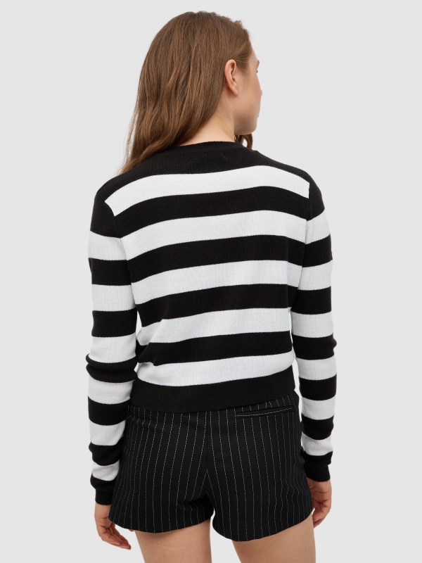 Striped crop sweater black middle back view