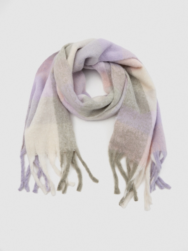 Gray and violet scarf mauve rolled view