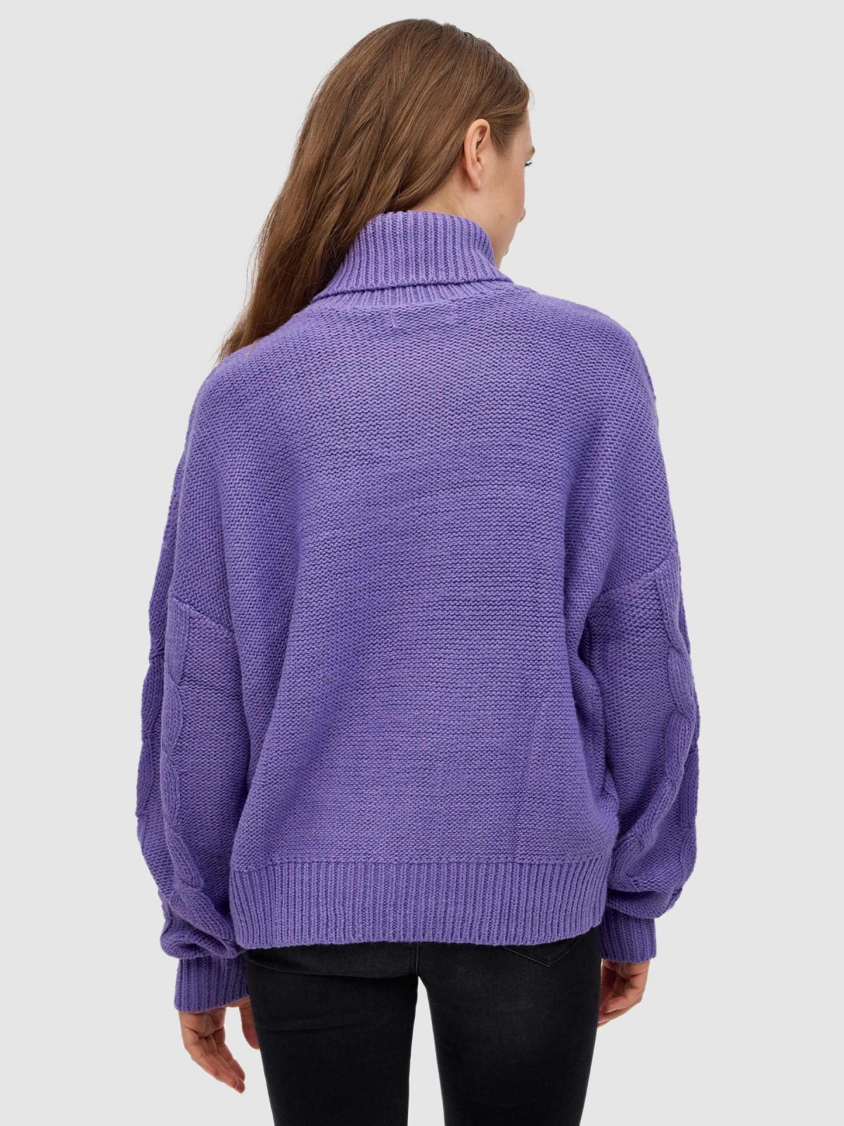Sweater turn-down collar eights lilac middle back view