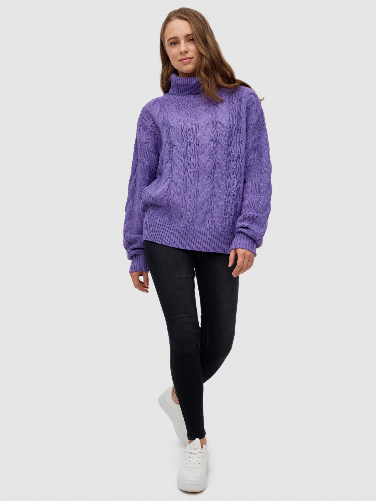 Sweater turn-down collar eights lilac front view