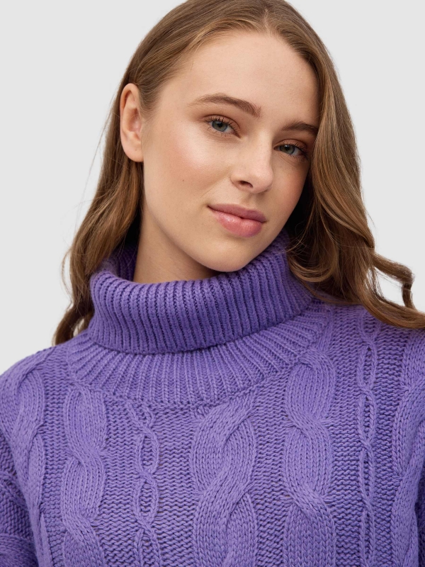 Sweater turn-down collar eights lilac detail view