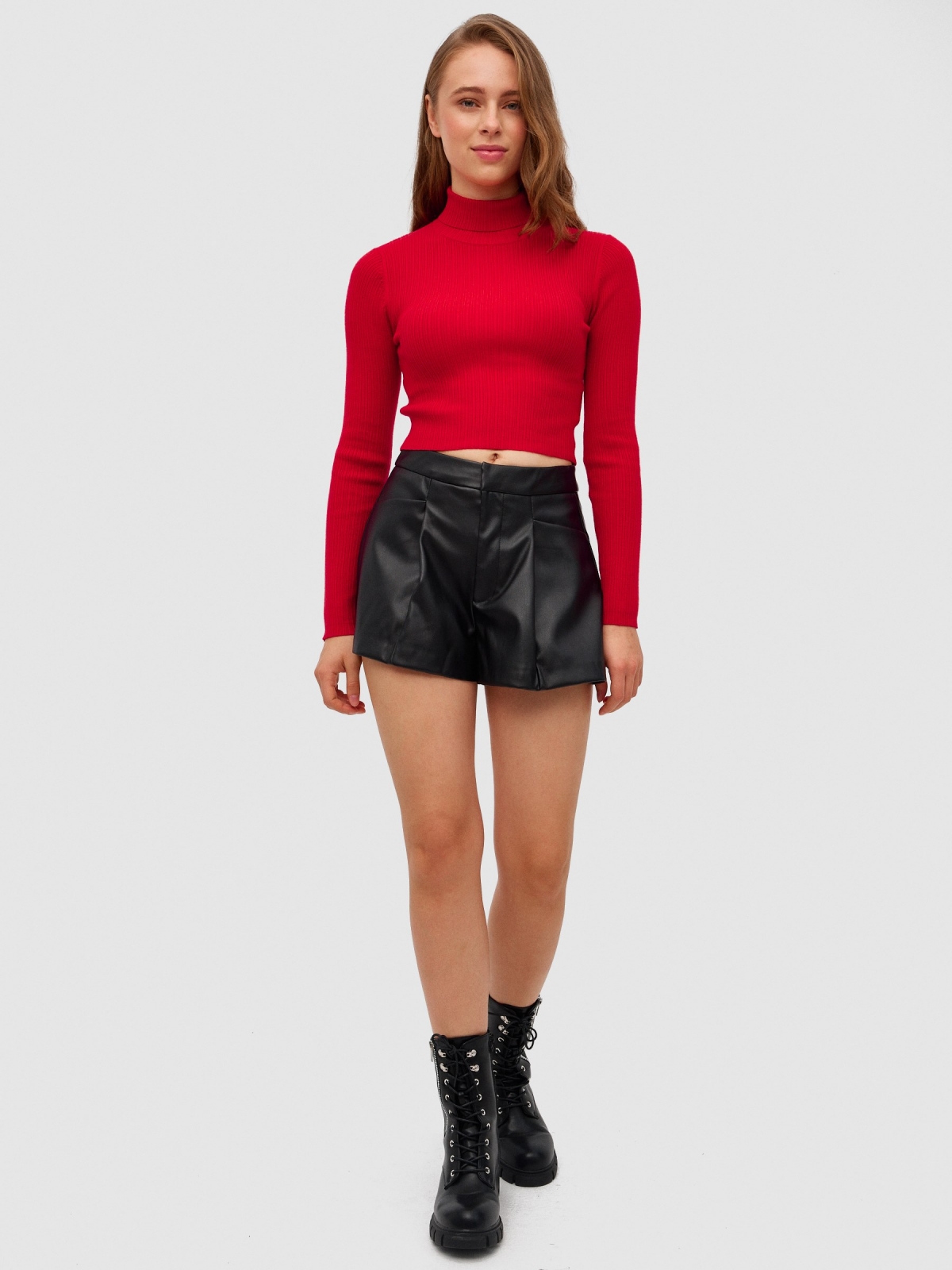 Basic pullover color turtleneck deep red front view