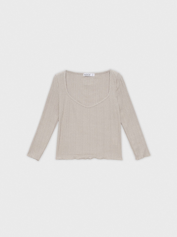  3/4 sleeve textured t-shirt taupe