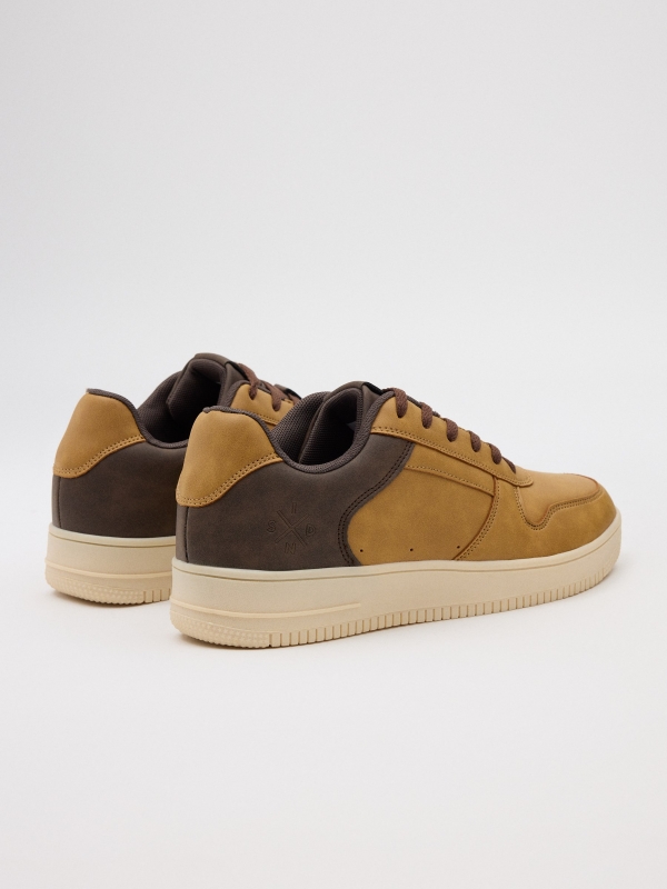 Basic casual combined sneaker brown 45º back view