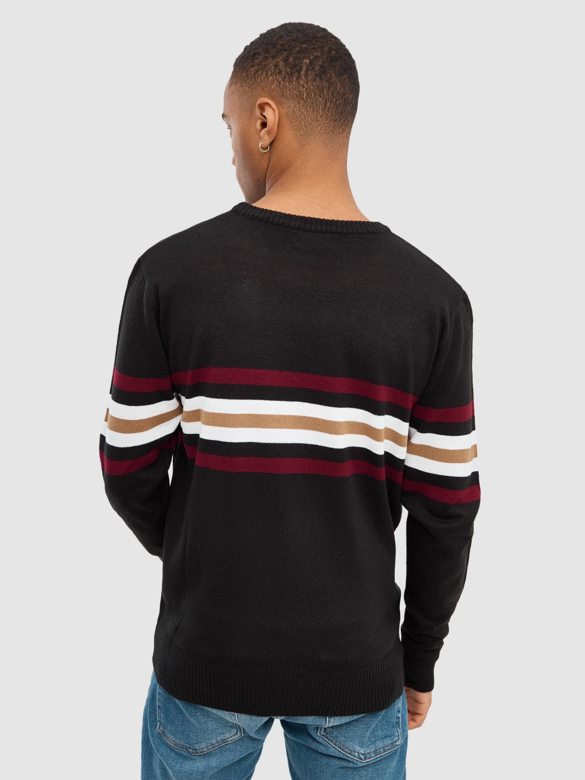 Knitted jumper with stripes black middle back view