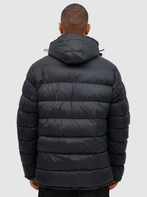 Nylon quilted coat black middle back view