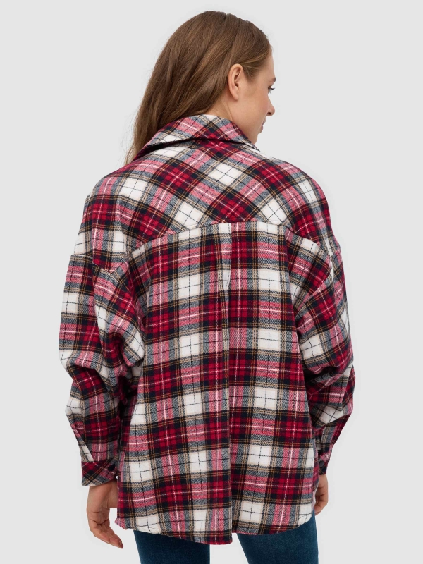 Oversized plaid overshirt red middle back view