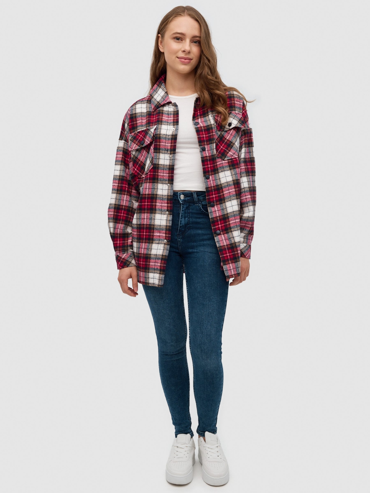 Oversized plaid overshirt red front view