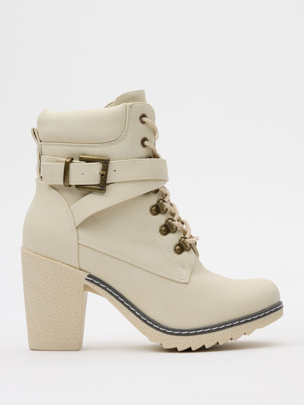 Ankle boots with crossed buckle white