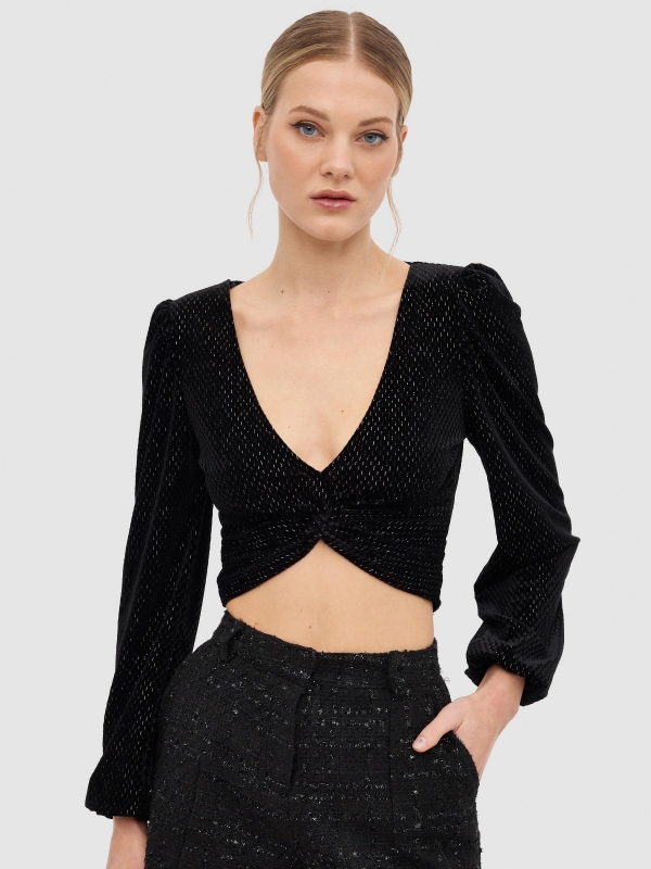 Velvet blouse with lurex black middle front view