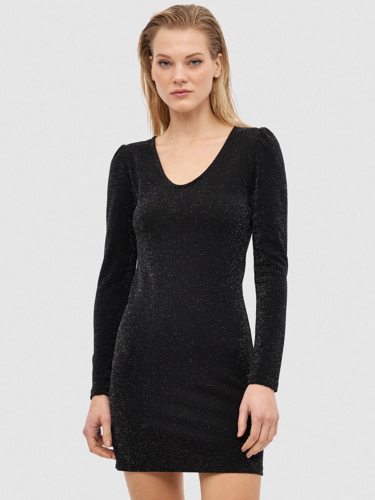 Mini lurex dress black middle front view