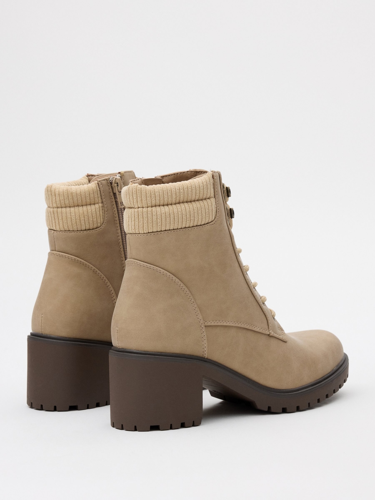 Ankle boots with leatherette collar beige 45º back view
