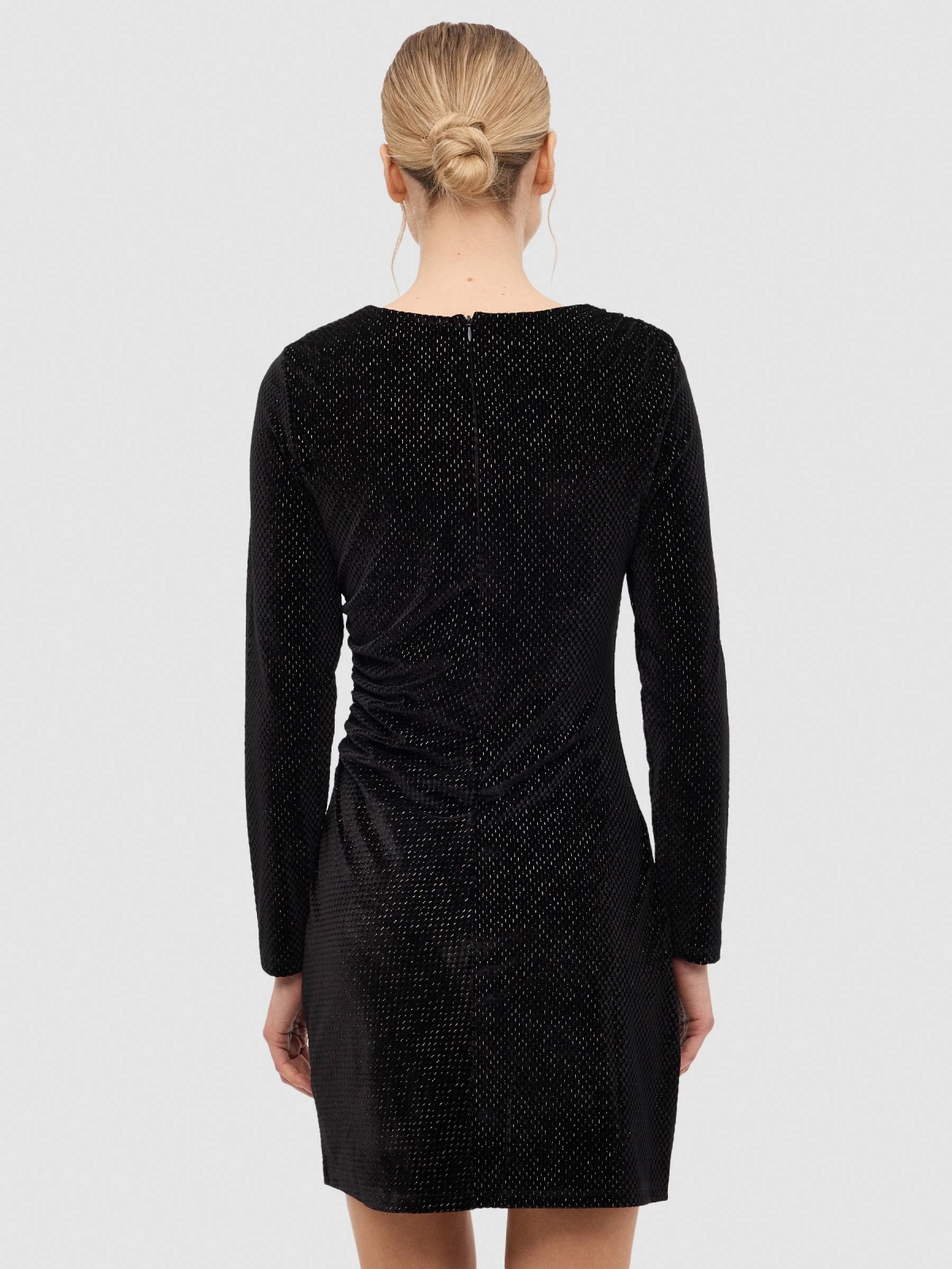 Mini velvet ruffled dress black middle back view