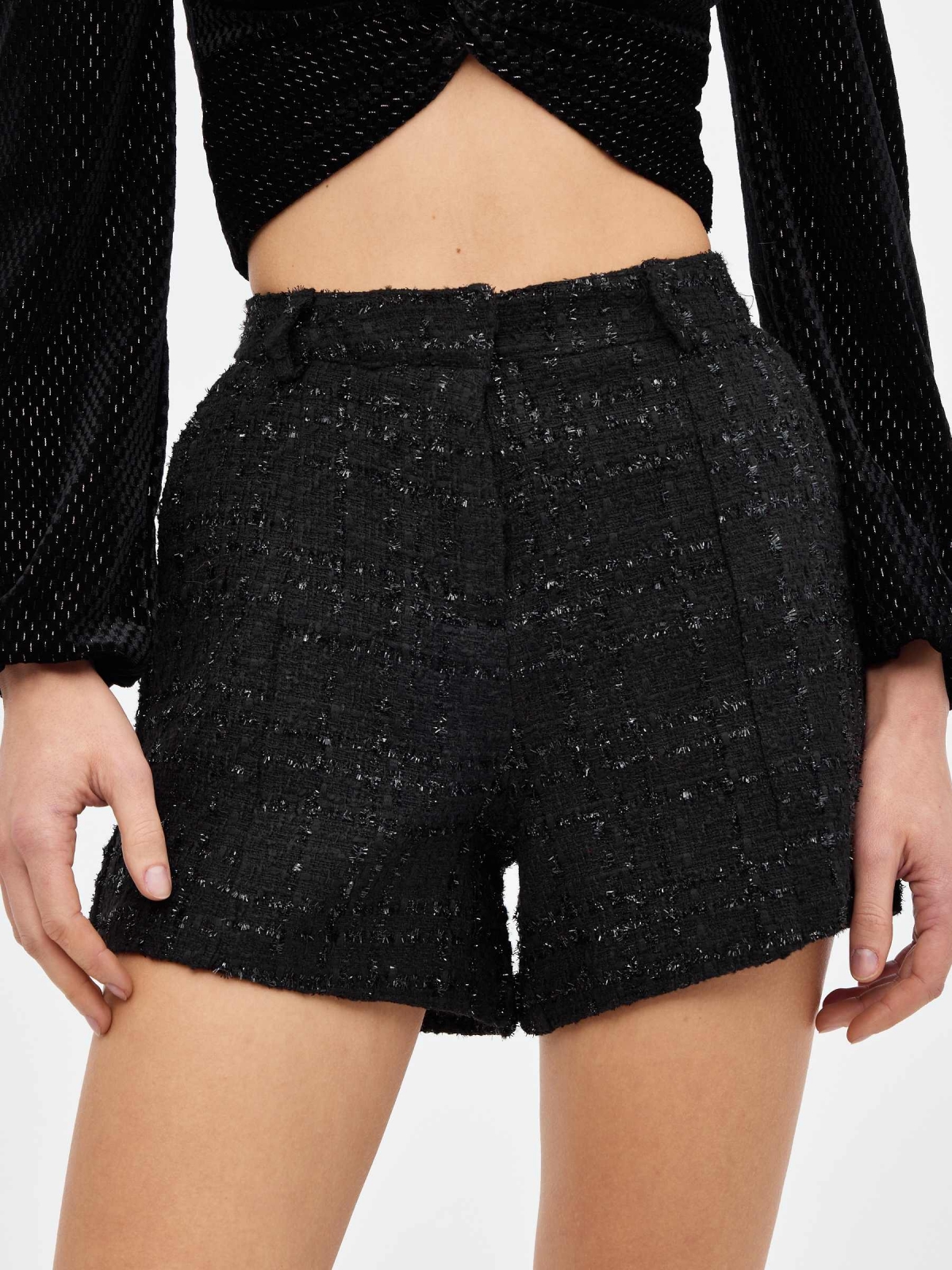 Tweed shorts with lurex black detail view