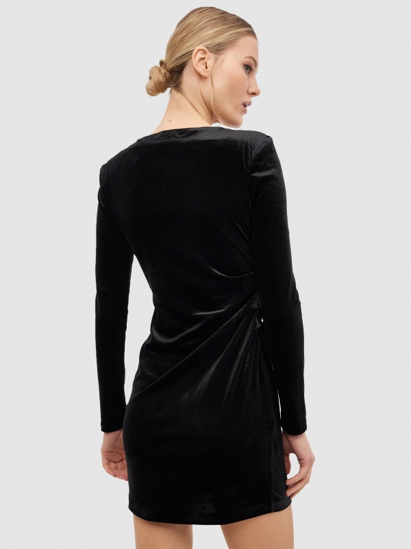 Draped velvet mini dress black middle back view