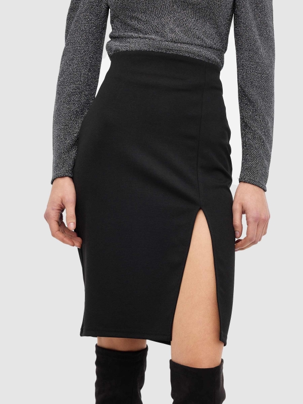 Midi tube skirt with slit black detail view