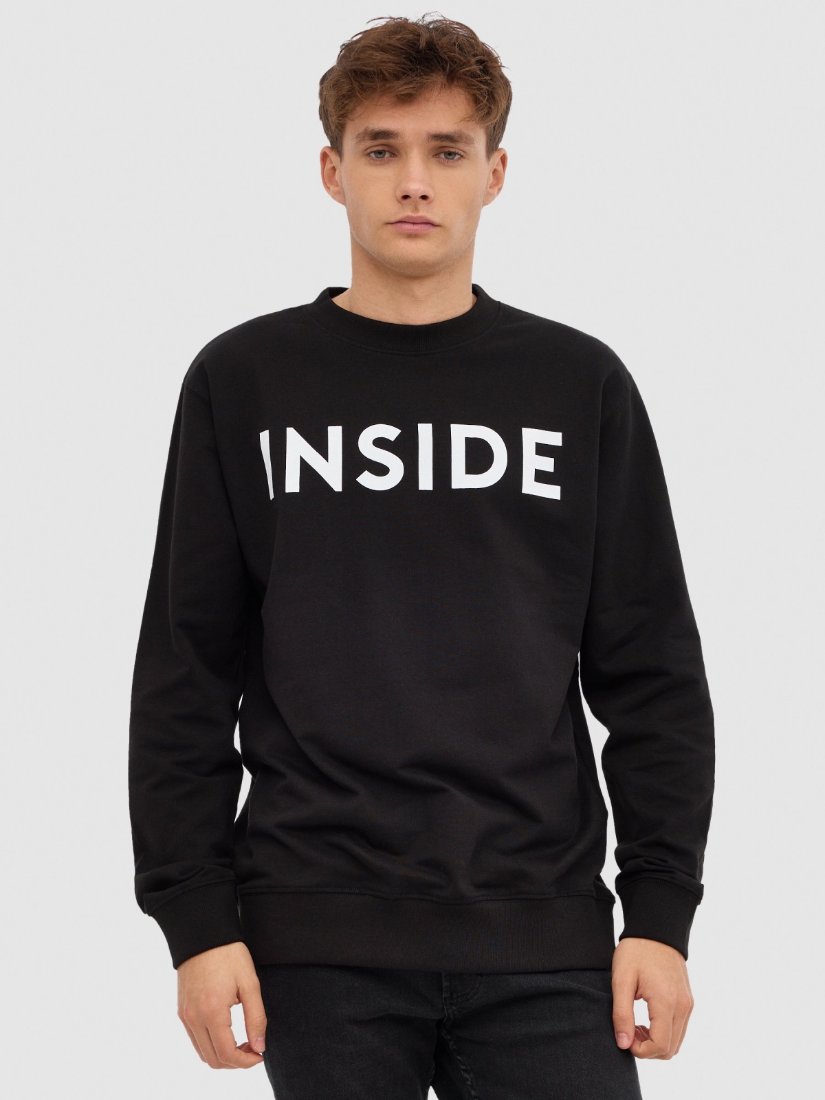 INSIDE hoodless sweatshirt black middle front view