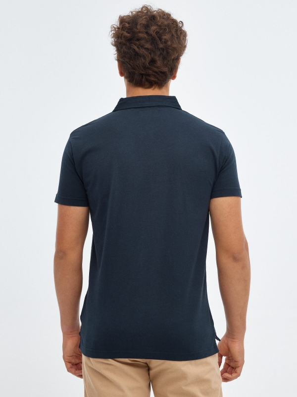 Basic polo shirt classic collar navy middle back view