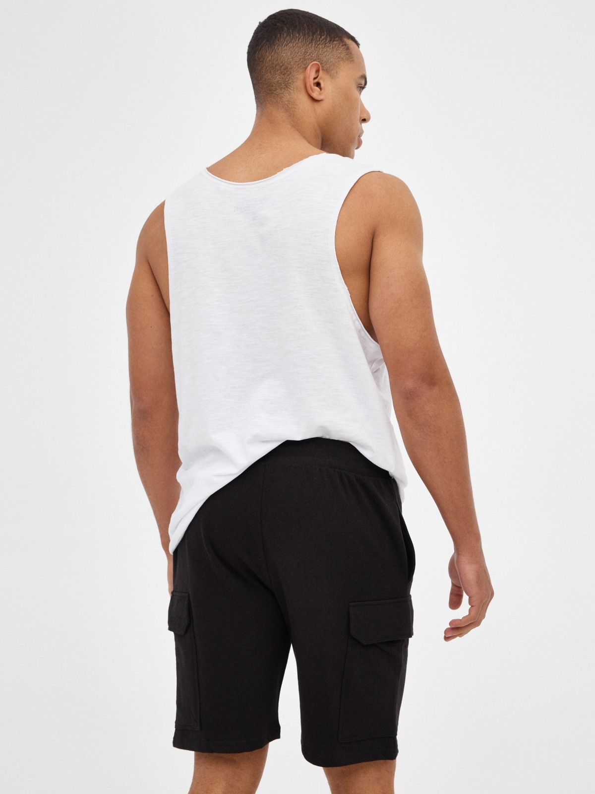 Bermuda cargo jogger shorts black middle back view