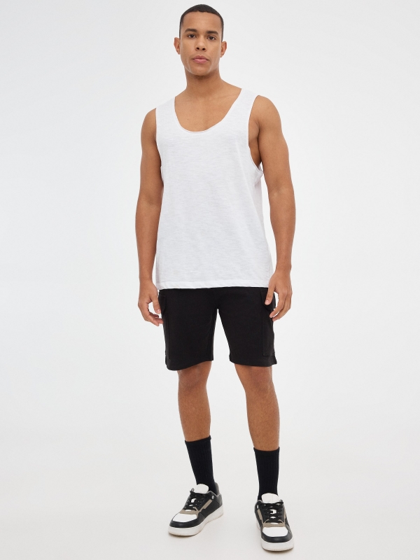 Bermuda cargo jogger shorts black front view