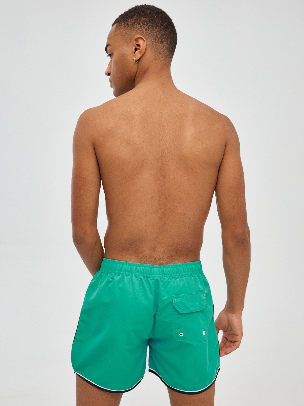 Contrast trim swimsuit green middle back view