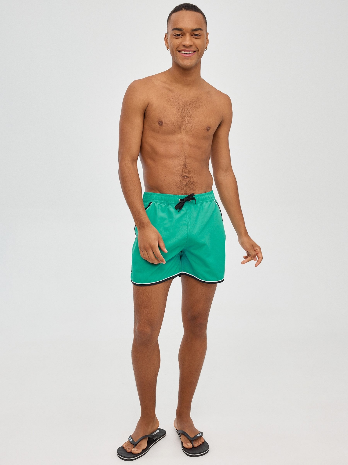 Contrast trim swimsuit green front view