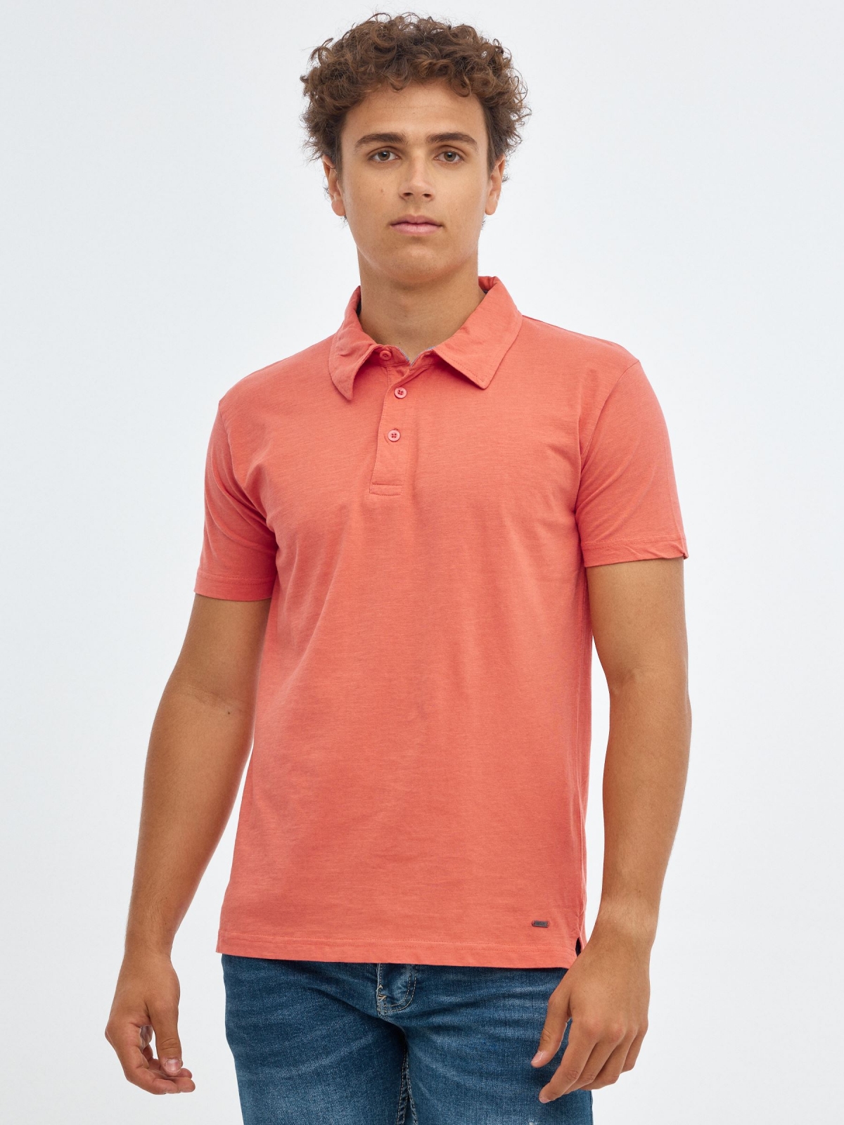 Basic polo shirt classic collar coral middle front view