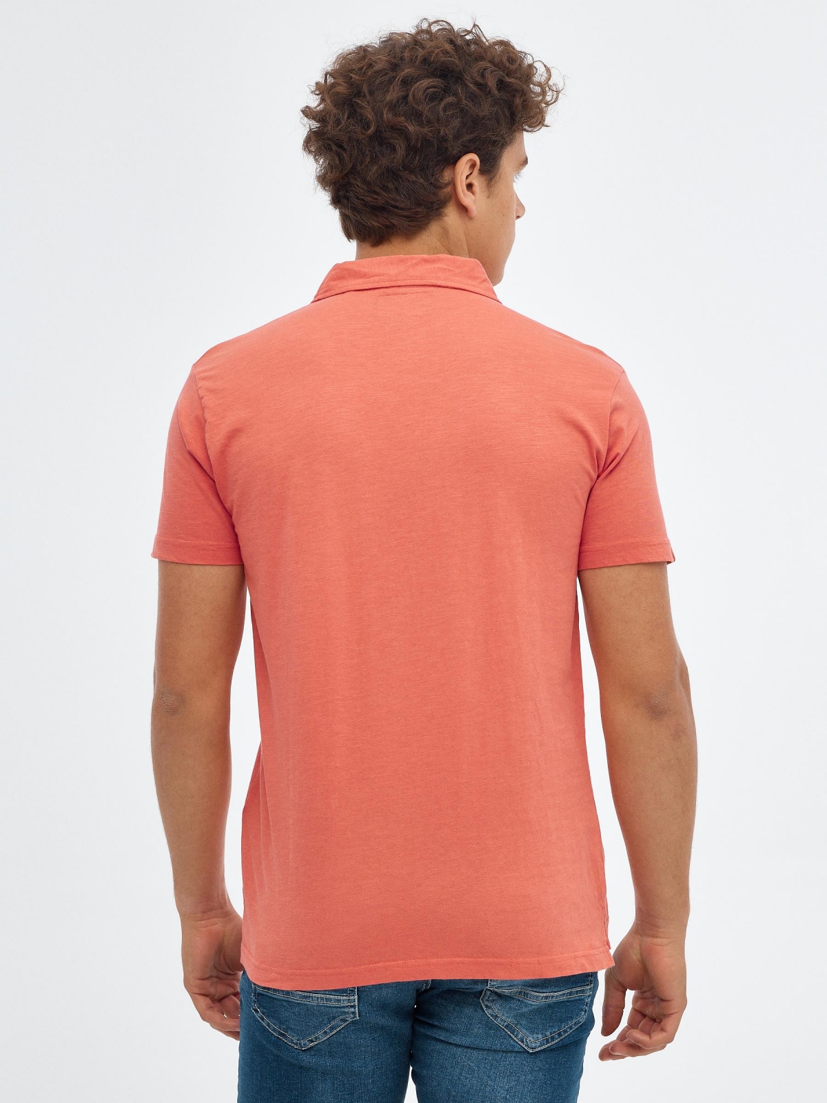 Basic polo shirt classic collar coral middle back view