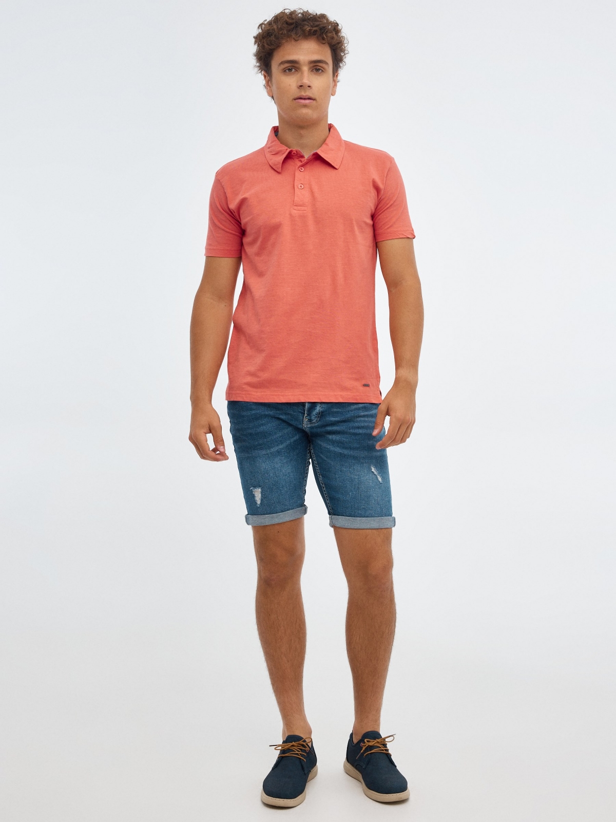 Basic polo shirt classic collar coral front view