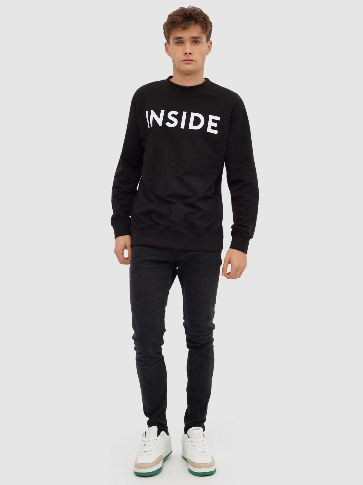 INSIDE hoodless sweatshirt black front view
