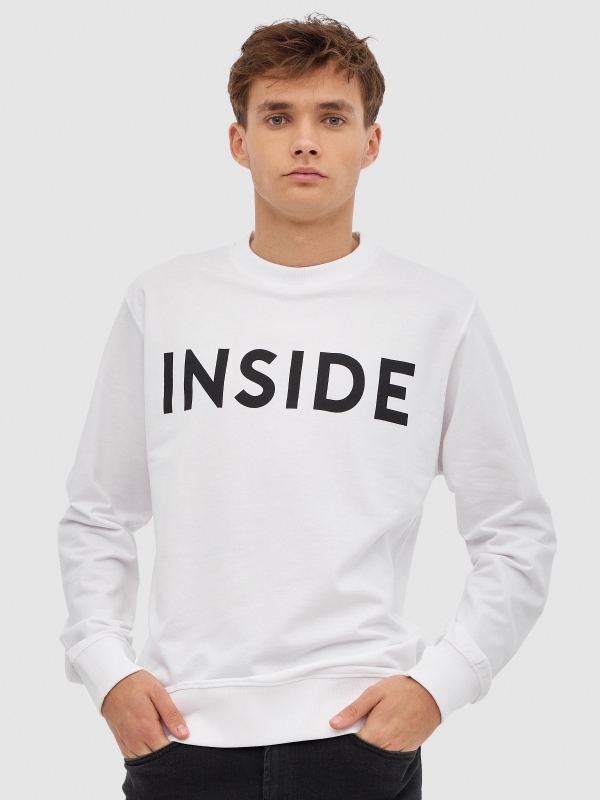 INSIDE hoodless sweatshirt white middle front view